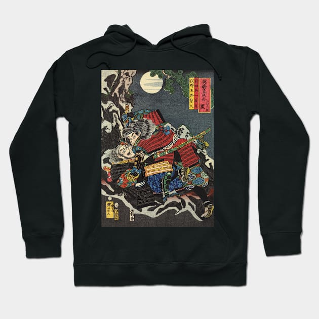 Samurais Fighting At Night - Antique Japanese Ukiyo-e Woodblock Print Hoodie by Click Here For More